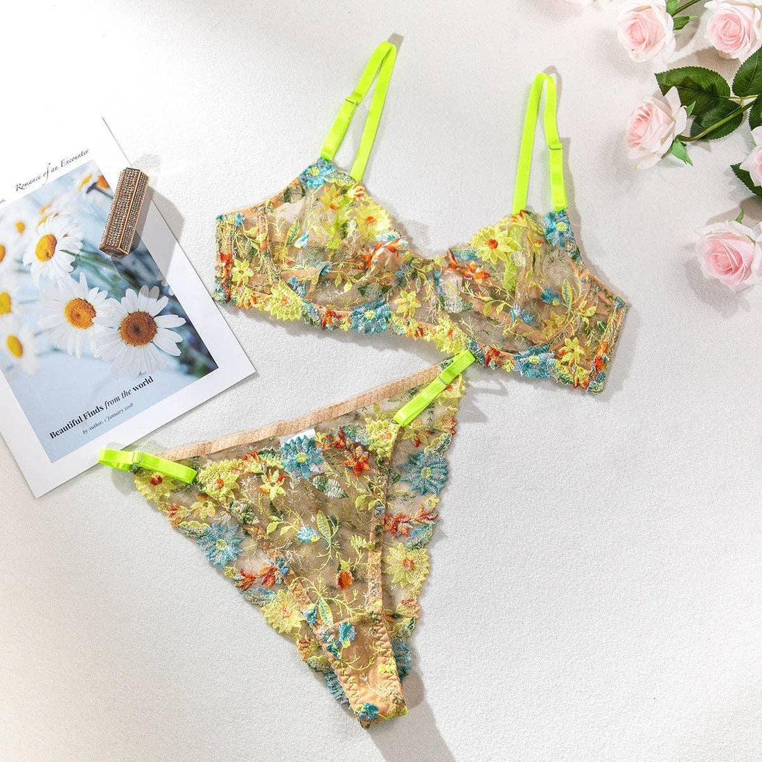 Sexy Floral Embroidery Lingerie Set R0075A - SWEETKAMA