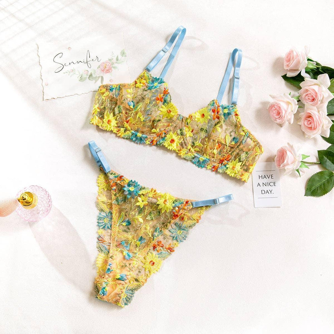 Sexy Floral Embroidery Lingerie Set R0075A - SWEETKAMA