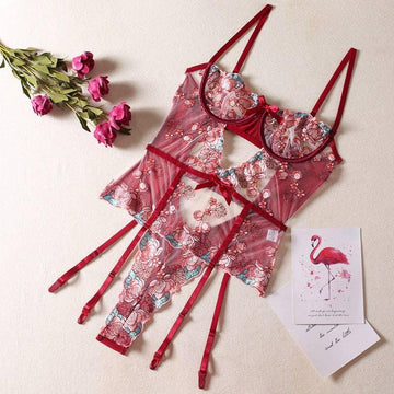 Sexy Floral Embroidery Lingerie Set R1050A - SWEETKAMA