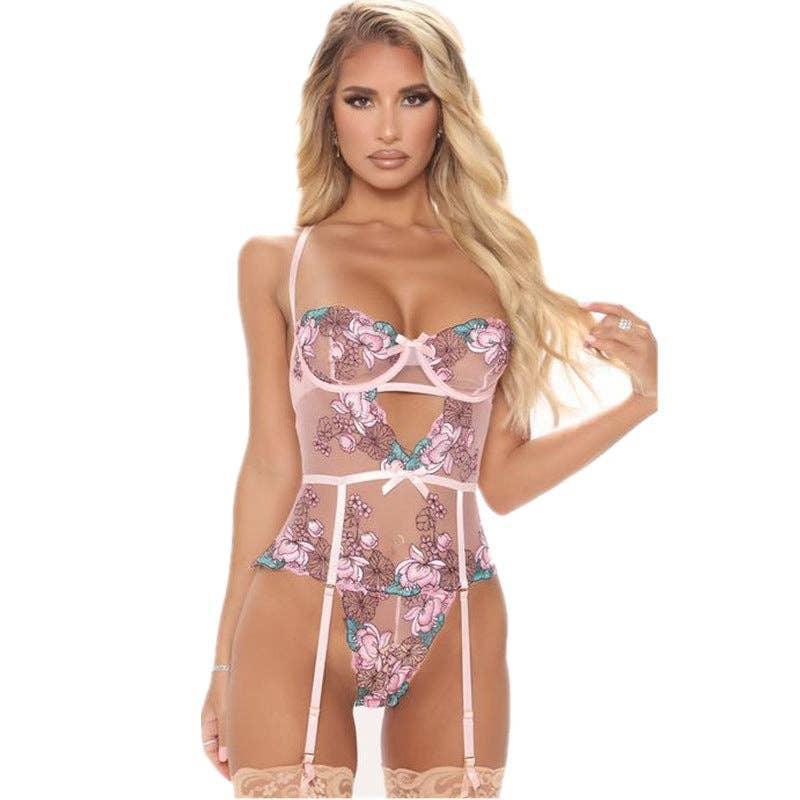 Sexy Floral Embroidery Lingerie Set R1050A - SWEETKAMA