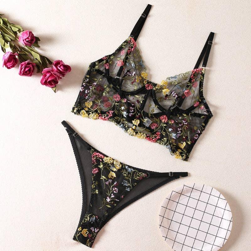 Sexy Floral Embroidery Lingerie Set R1169A - SWEETKAMA