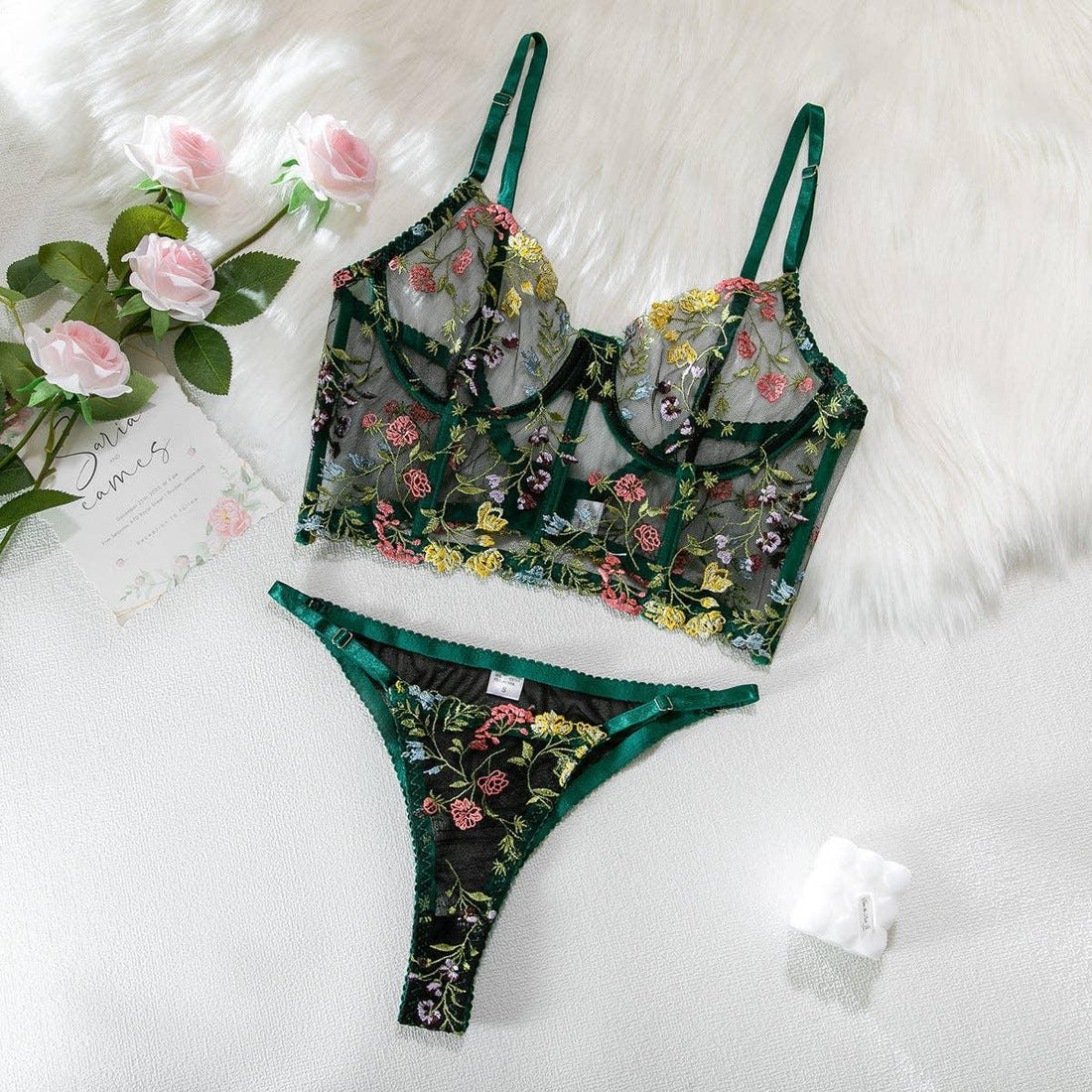 Sexy Floral Embroidery Lingerie Set R1169A - SWEETKAMA