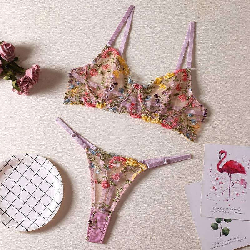 Sexy Ladies Floral Embroidery Lingerie Set R0031A - SWEETKAMA