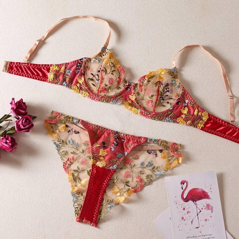 Sexy Ladies Floral Embroidery Lingerie Set R1129A - SWEETKAMA