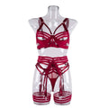 Sexy Solid Bandage Lingerie Set with Garter HWT0738 - SWEETKAMA