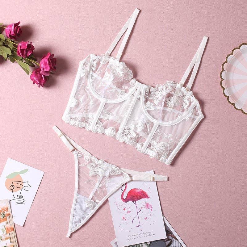 Sexy Solid Color Embroidery 2pcs Lingerie Set R1123A - SWEETKAMA