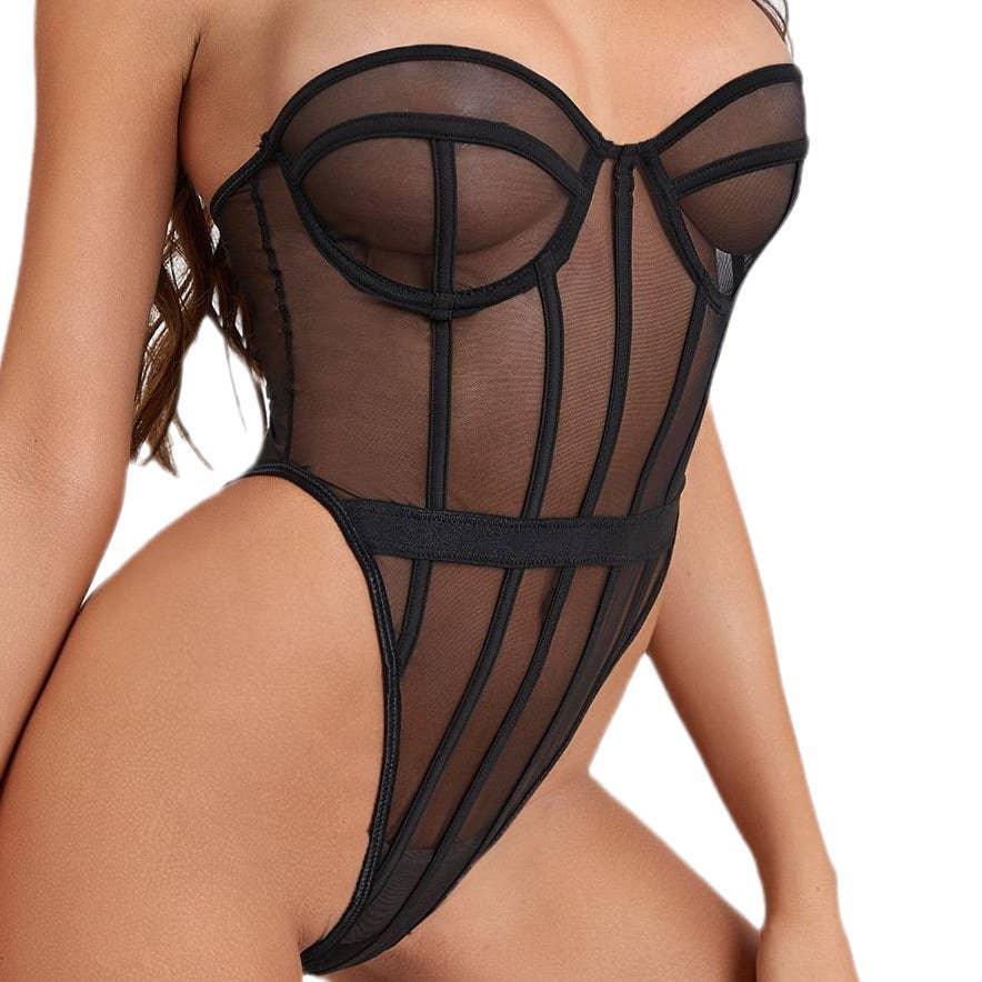 Sheer Stretch Mesh Underwire Teddy 0051 - SWEETKAMA