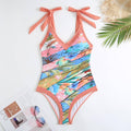 Shoulder Tie One Piece Swimsuit with Sarong Wrap Up Y116 - SWEETKAMA