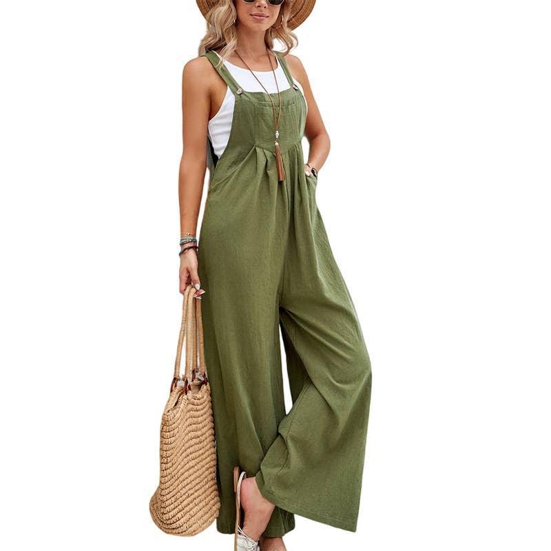 Solid Color Botton Strape Overalls Daily Jumpsuit SKJ2357 - SWEETKAMA