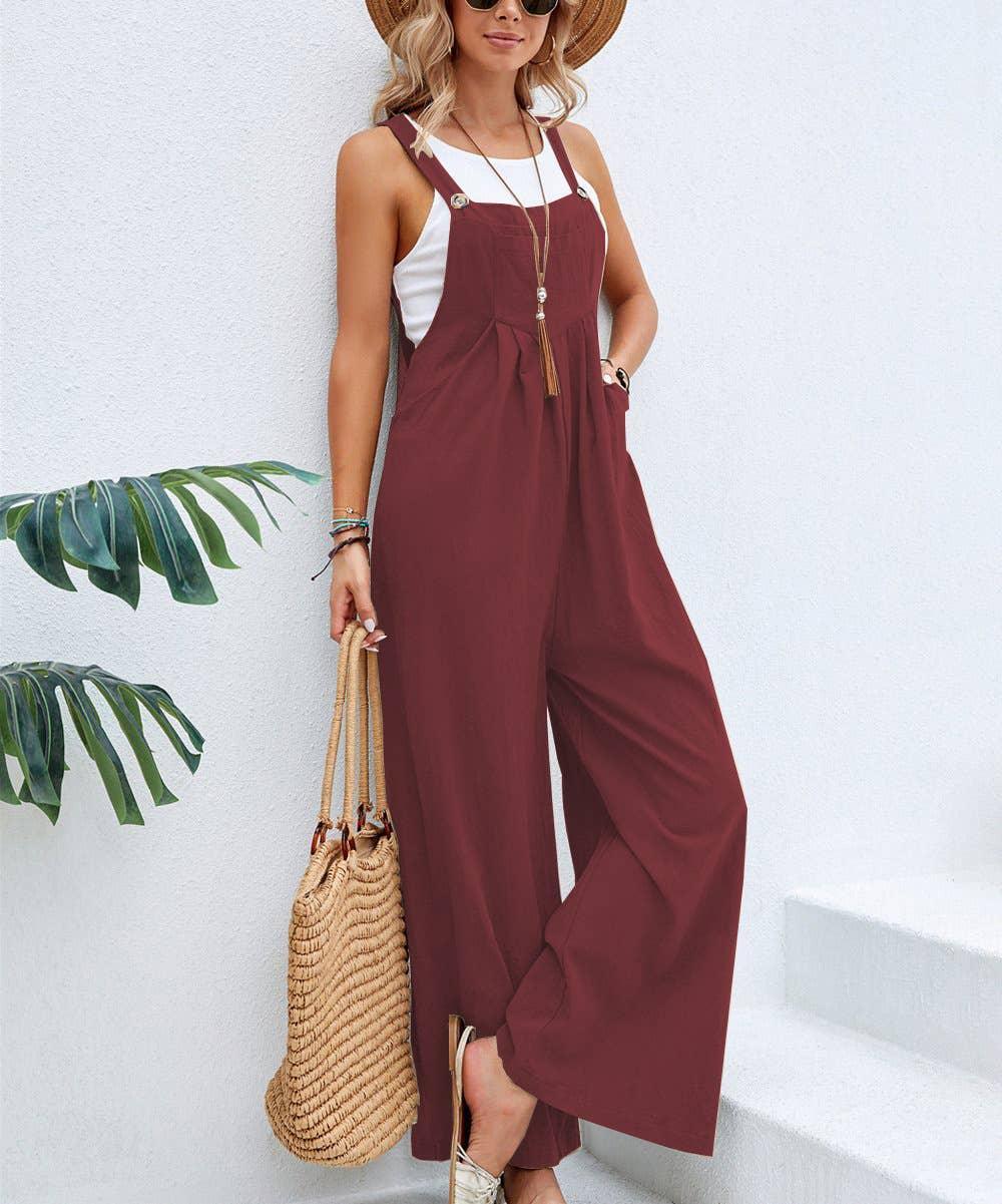 Solid Color Botton Strape Overalls Daily Jumpsuit SKJ2357 - SWEETKAMA