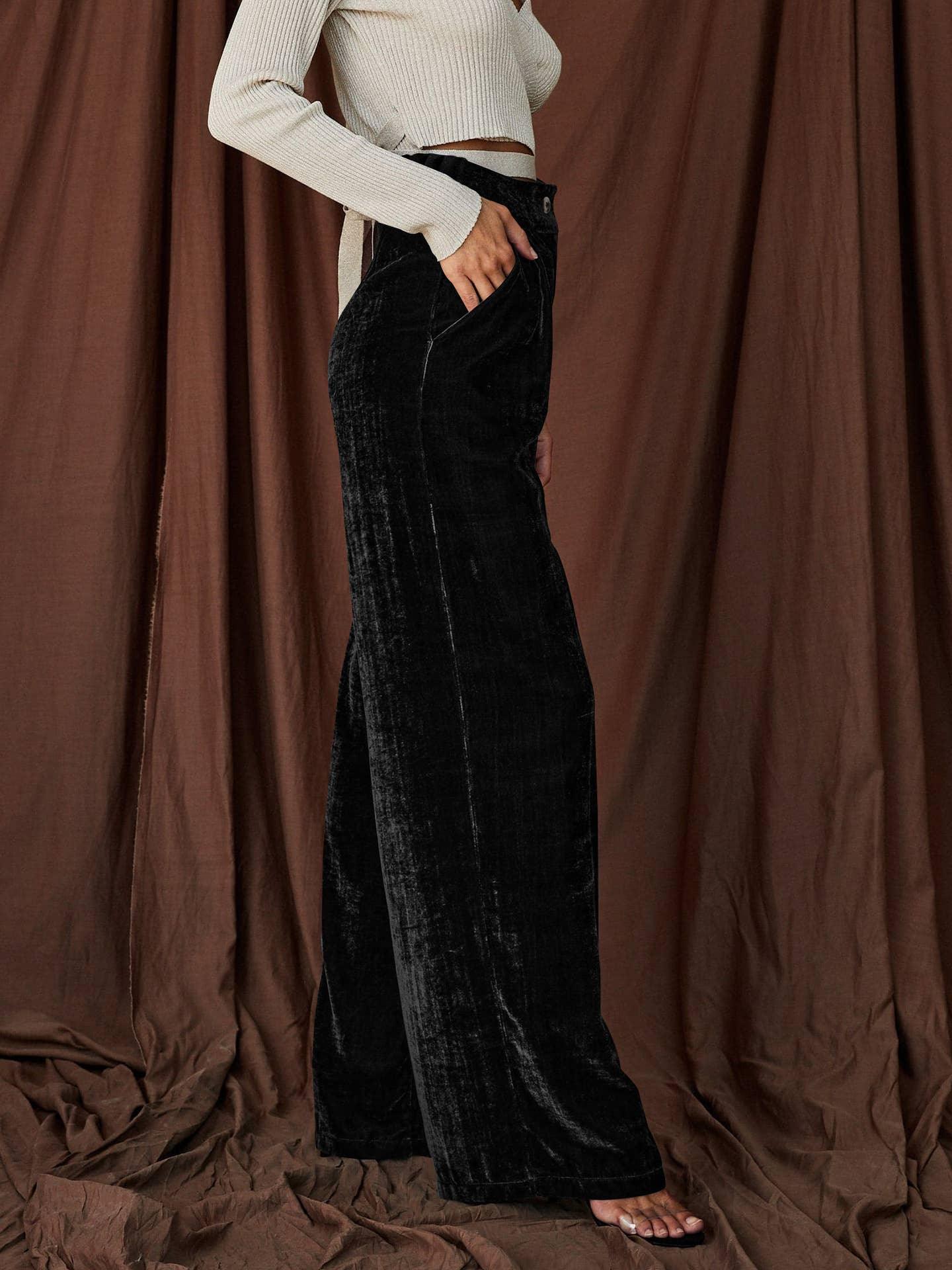 Solid Color Casual Style Wide Leg Velvet Pants GKBE001 - SWEETKAMA