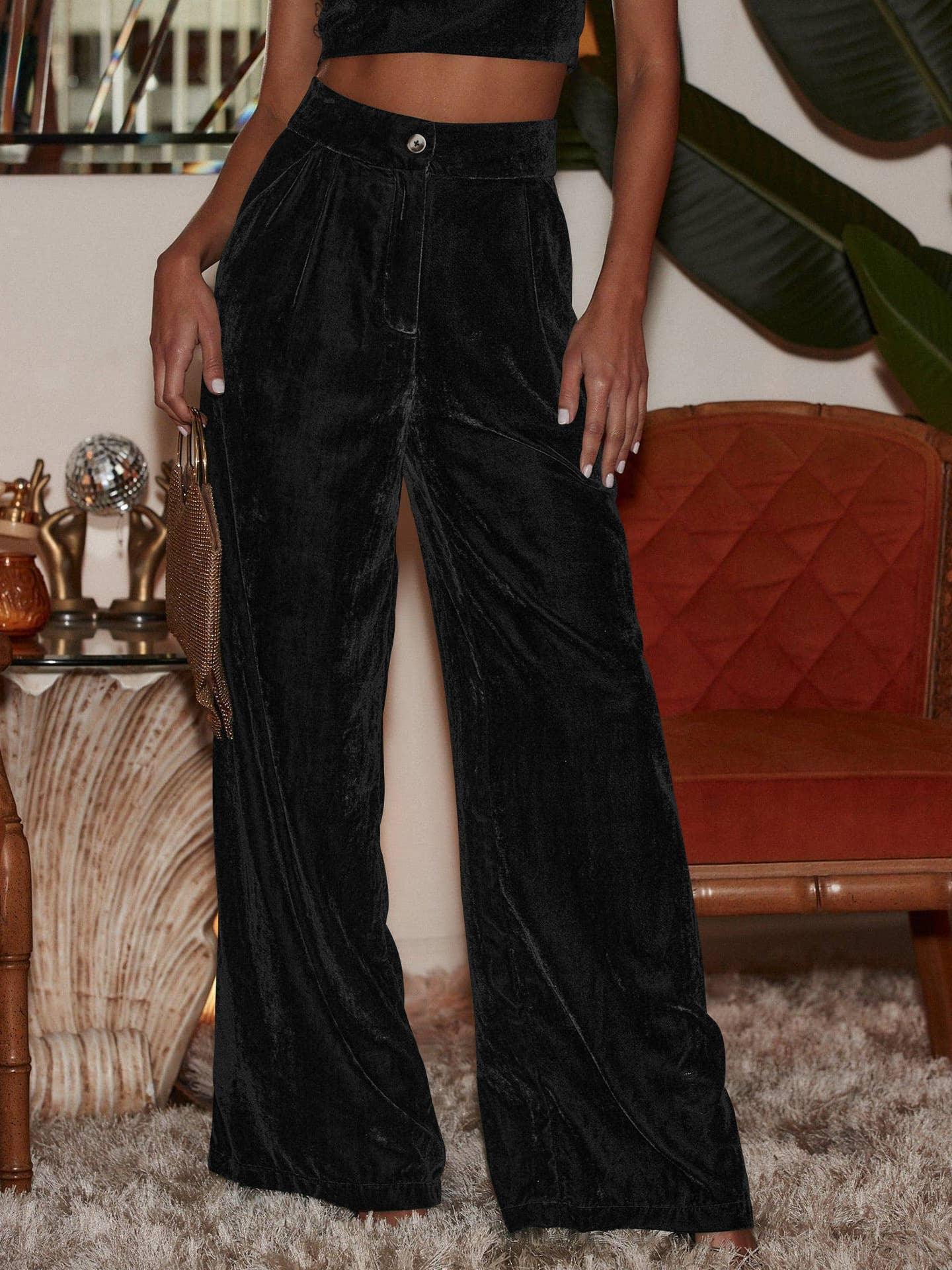 Solid Color Casual Style Wide Leg Velvet Pants GKBE001 - SWEETKAMA