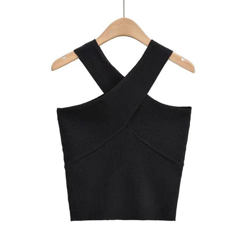 Solid Color Cross Sleeveless Daily Knit Top A9YS220875-9 - SWEETKAMA