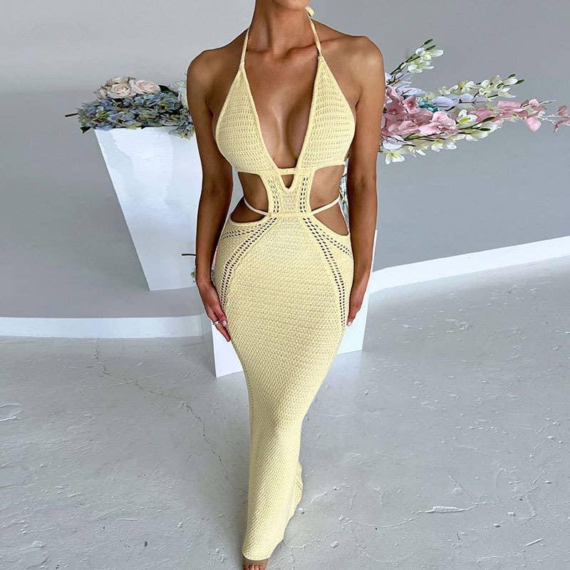 Solid Color Flounce Bikini Swimwear Cover Up Dress HL9787 - SWEETKAMA