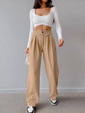 Solid Color High Waist Straight Leg Pants C-K2227 - SWEETKAMA