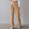 Solid Color High Waist Straight Leg Pants C-K2227 - SWEETKAMA