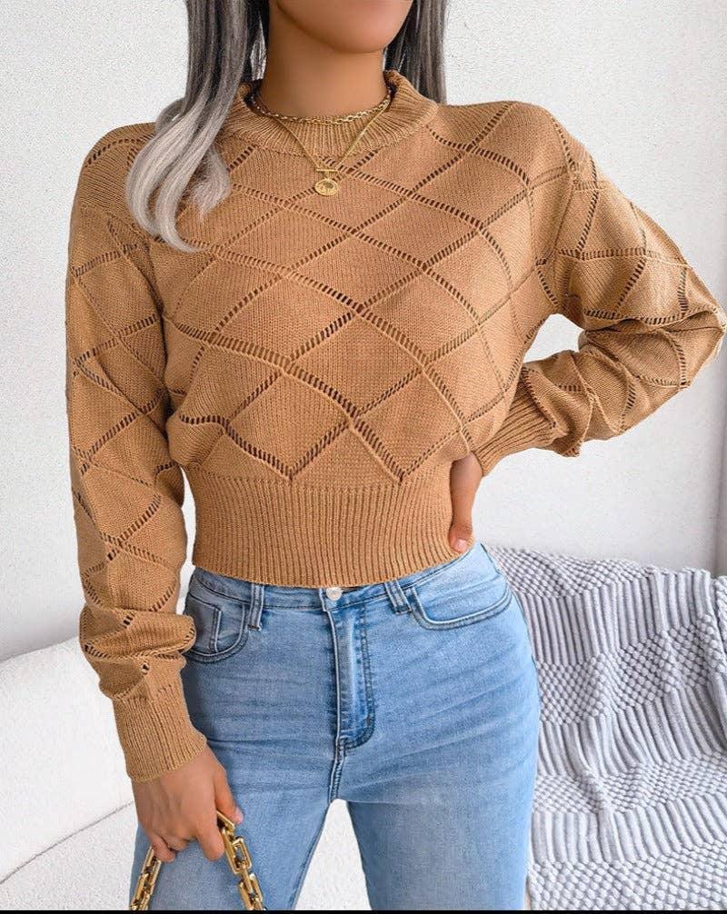 Solid Color Hollow Out Close Crop Knit Sweater 2035 - SWEETKAMA