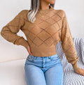 Solid Color Hollow Out Close Crop Knit Sweater 2035 - SWEETKAMA