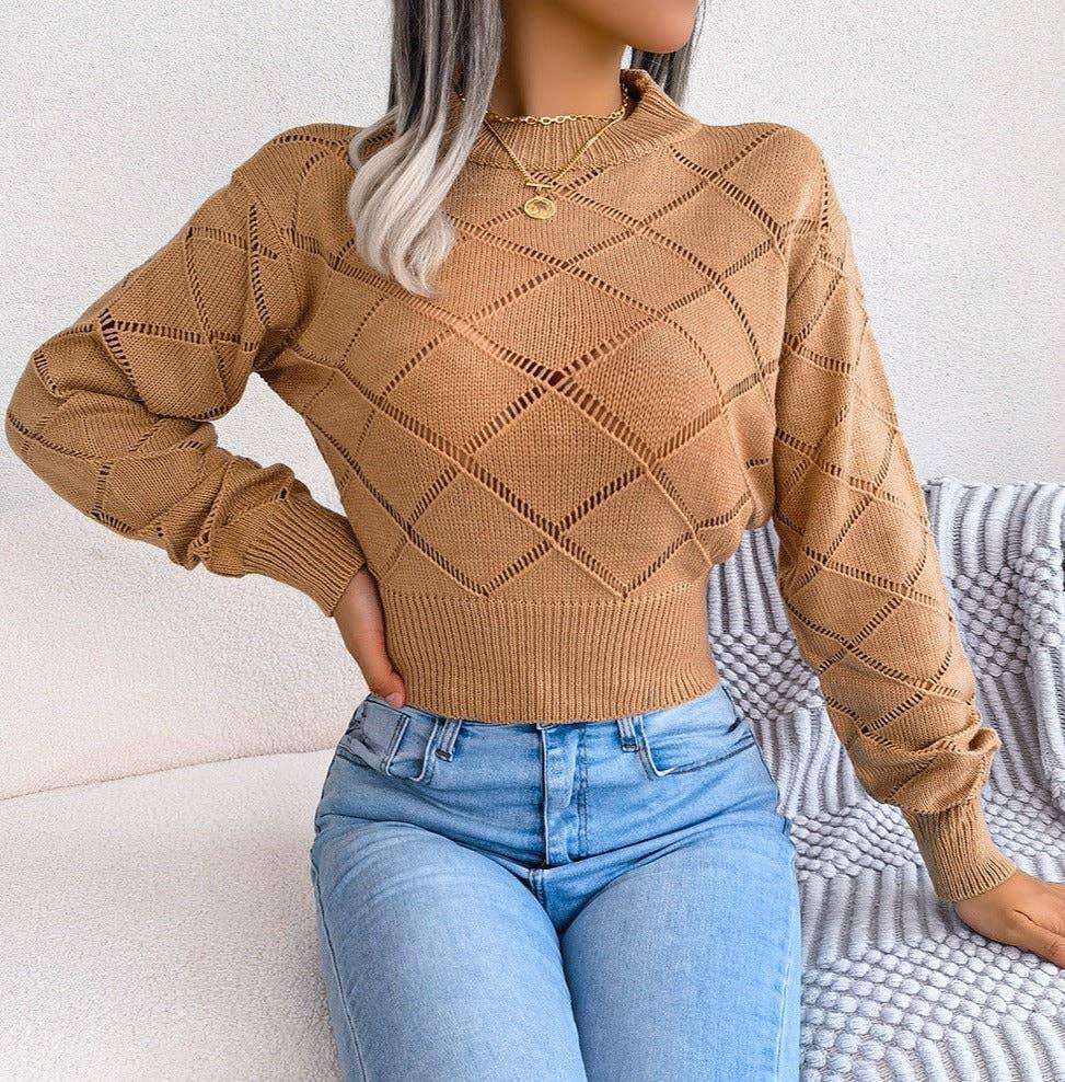 Solid Color Hollow Out Close Crop Knit Sweater 2035 - SWEETKAMA