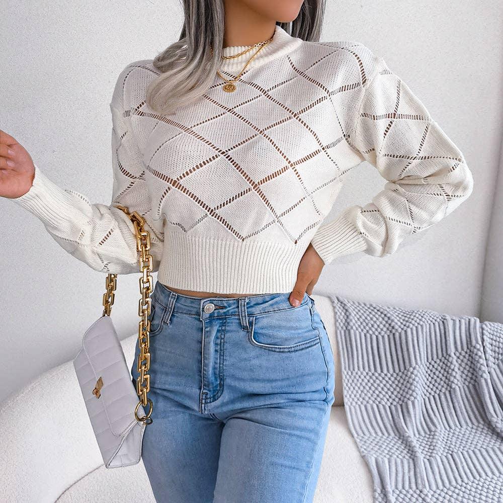 Solid Color Hollow Out Close Crop Knit Sweater 2035 - SWEETKAMA