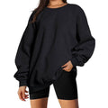 Solid Color Long Sleeves Round Neck Hoodie Top H3991 - SWEETKAMA