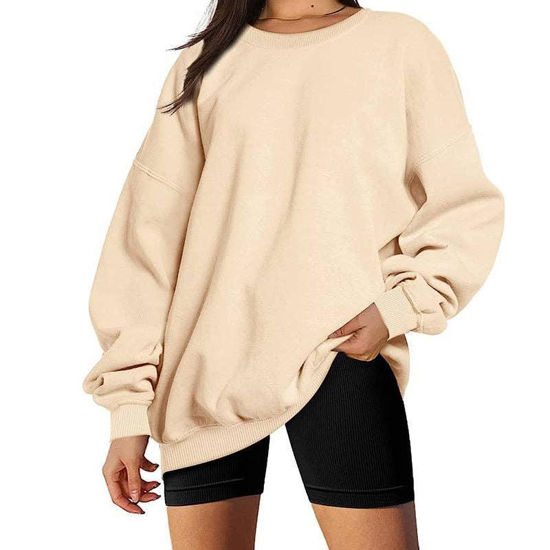 Solid Color Long Sleeves Round Neck Hoodie Top H3991 - SWEETKAMA