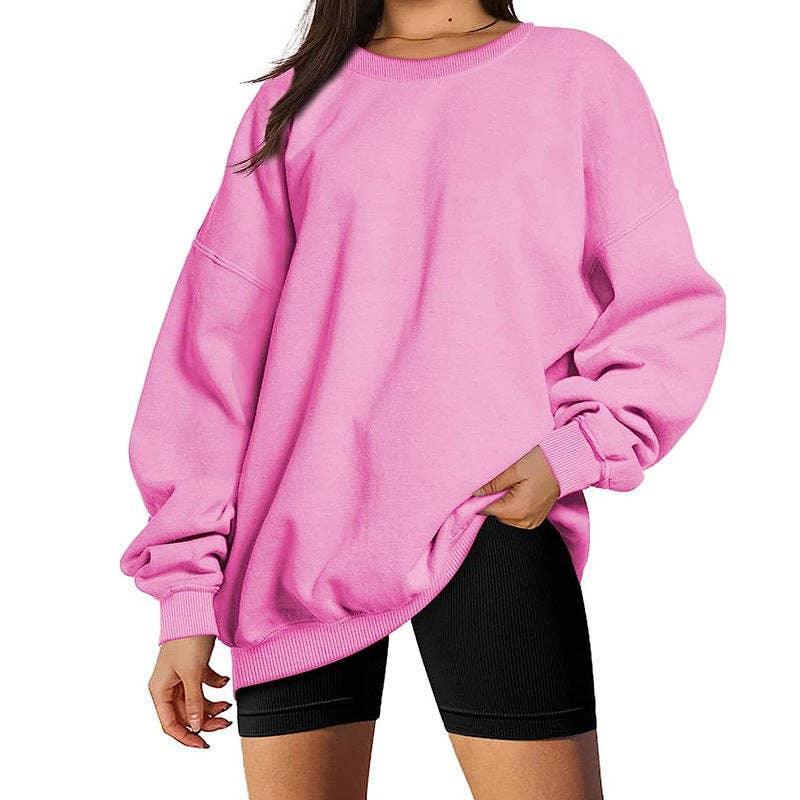 Solid Color Long Sleeves Round Neck Hoodie Top H3991 - SWEETKAMA