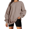 Solid Color Long Sleeves Round Neck Hoodie Top H3991 - SWEETKAMA