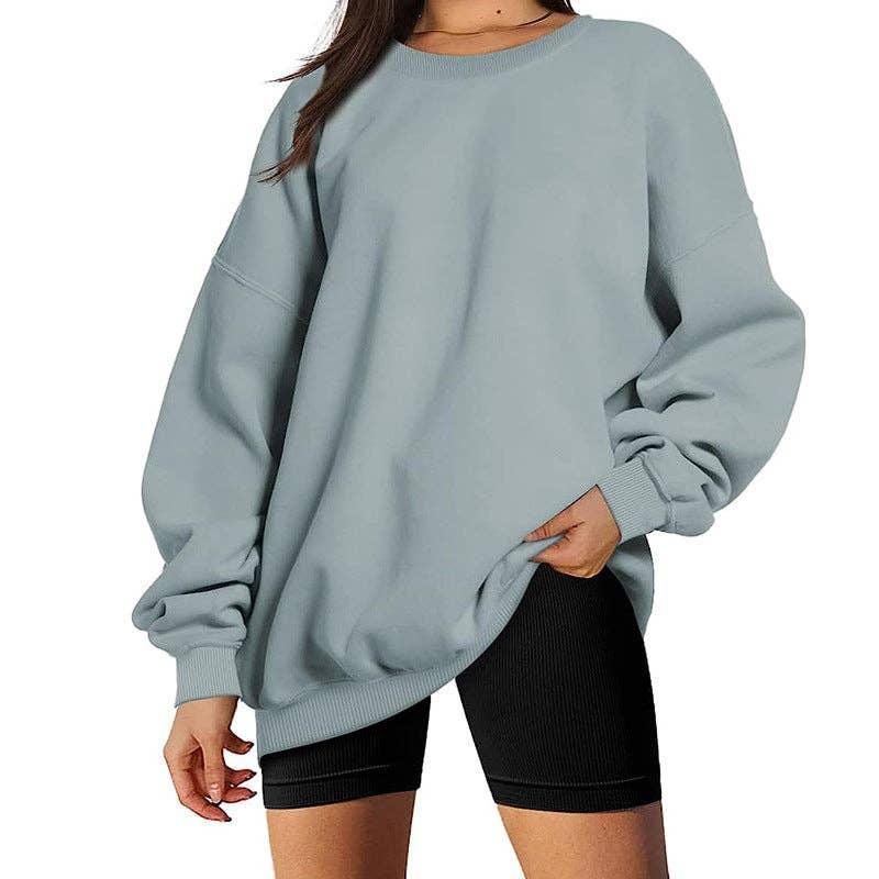 Solid Color Long Sleeves Round Neck Hoodie Top H3991 - SWEETKAMA