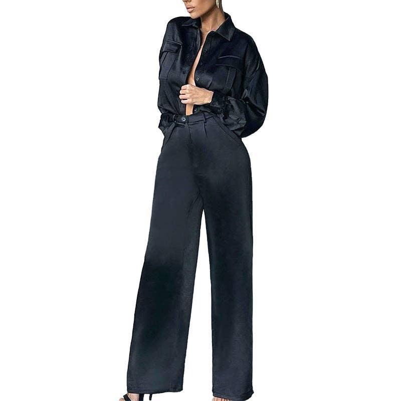 Solid Color Long Sleeves Top and Pants Ladies Set ZL1857 - SWEETKAMA