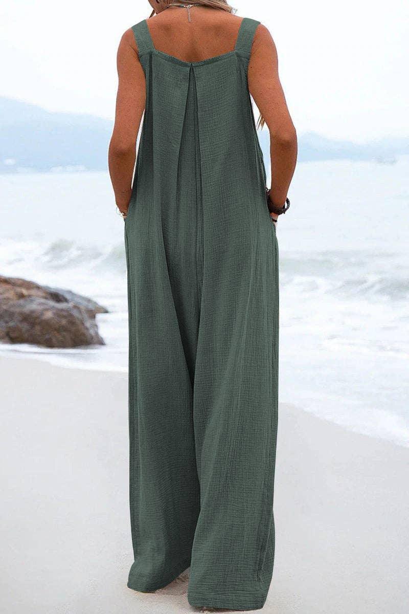 Solid Color Overall Loose Crepe Jumpsuits SKJ162 - SWEETKAMA