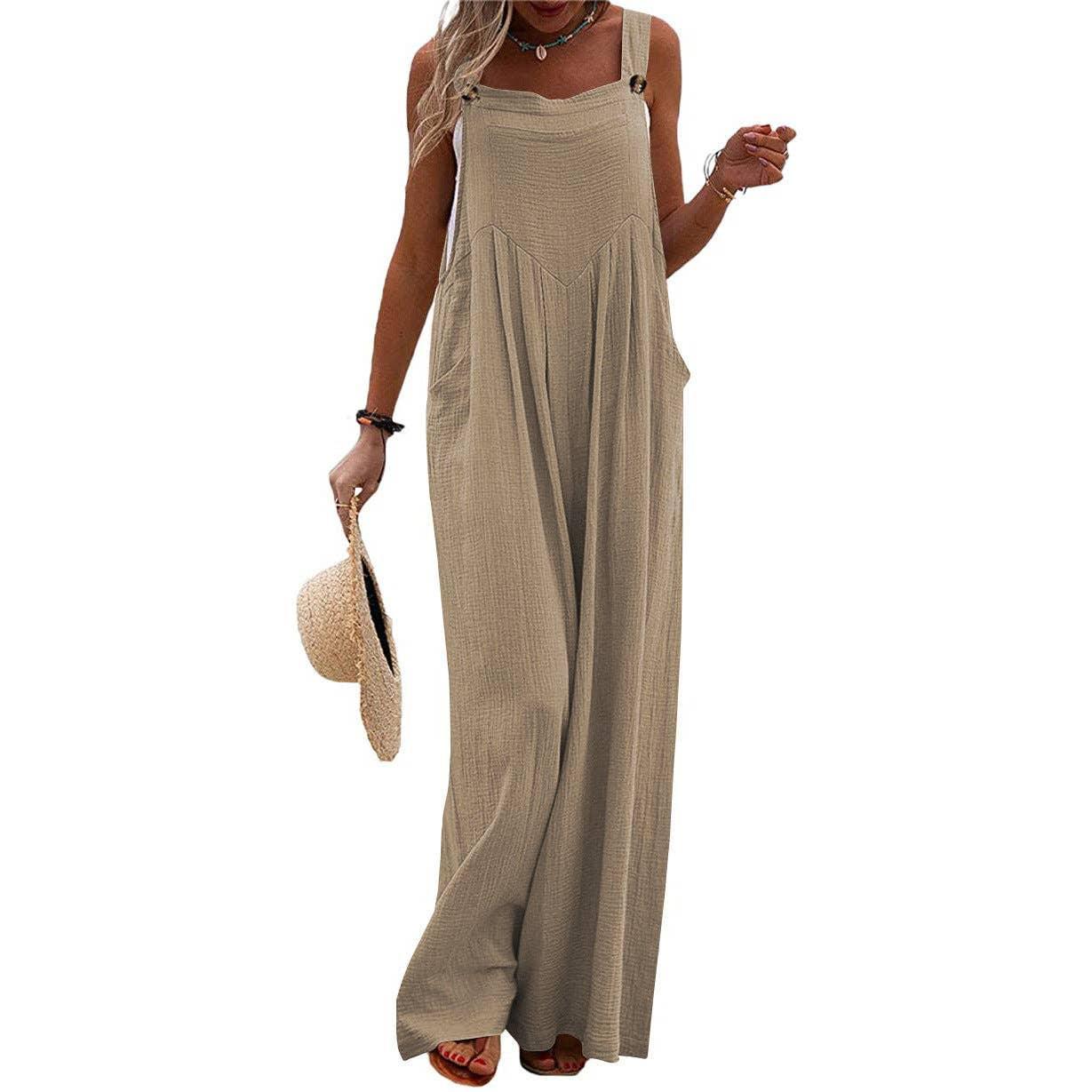 Solid Color Overall Loose Crepe Jumpsuits SKJ162 - SWEETKAMA