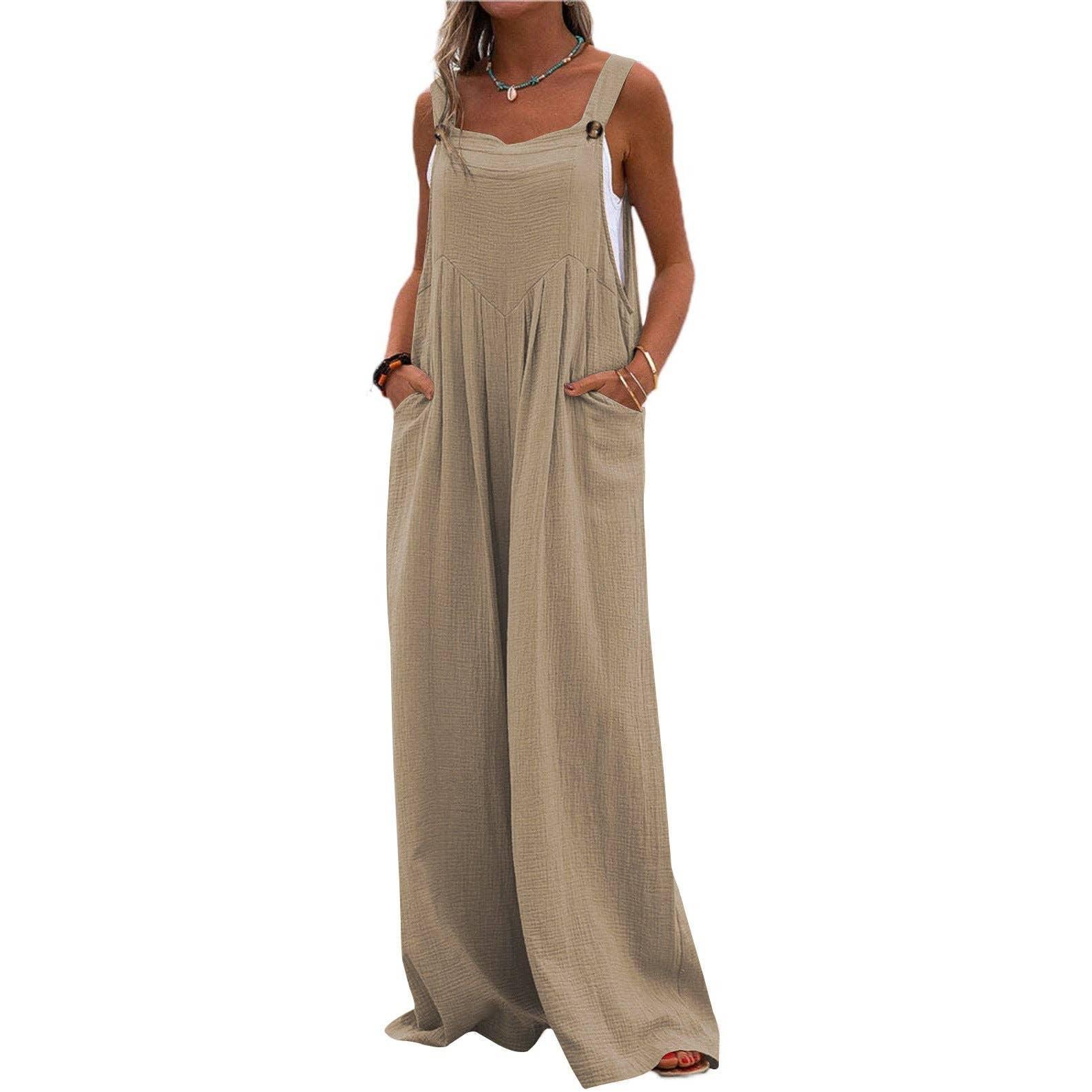 Solid Color Overall Loose Crepe Jumpsuits SKJ162 - SWEETKAMA