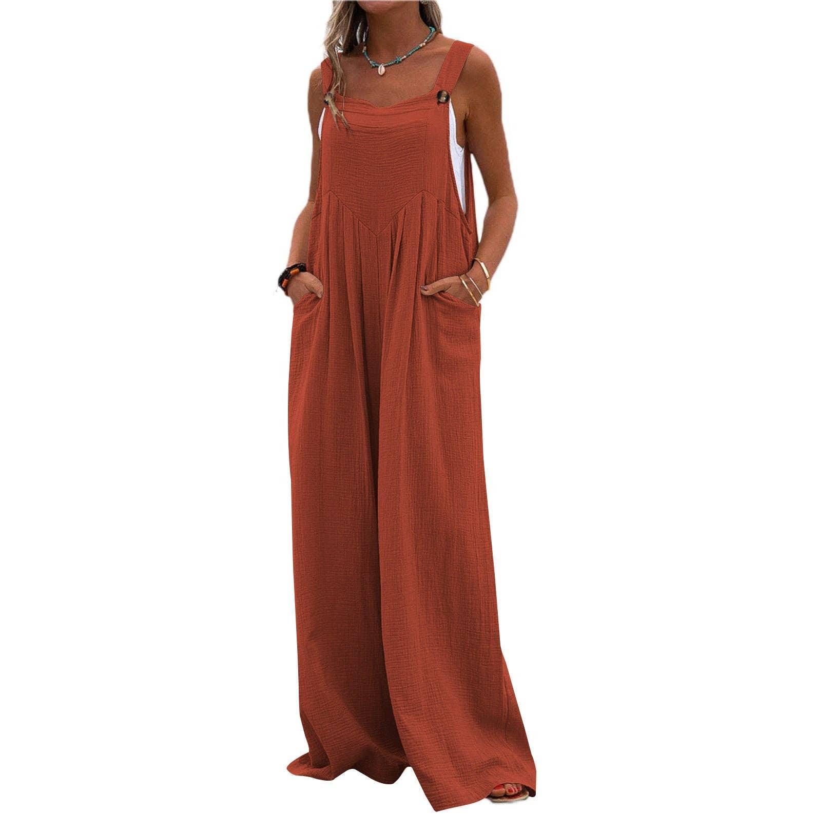 Solid Color Overall Loose Crepe Jumpsuits SKJ162 - SWEETKAMA