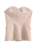 Solid Color Strapless Button Close-Fitting Top A196082-26 - SWEETKAMA