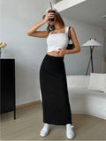 Solid Color Stripe Fabric Long Skirt G1102 - SWEETKAMA