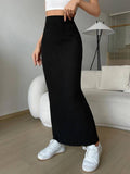 Solid Color Stripe Fabric Long Skirt G1102 - SWEETKAMA