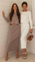 Solid Color Top & Skirt 2PCS Kintted Set Sweater Set HL7300 - SWEETKAMA