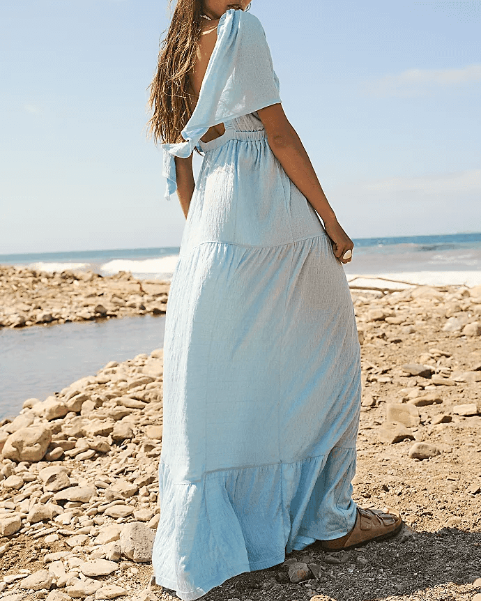 Solid Color V-Neck Backless Maxi Dress SKD153 - SWEETKAMA