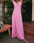 Solid Color V-Neck Backless Maxi Dress SKD153 - SWEETKAMA