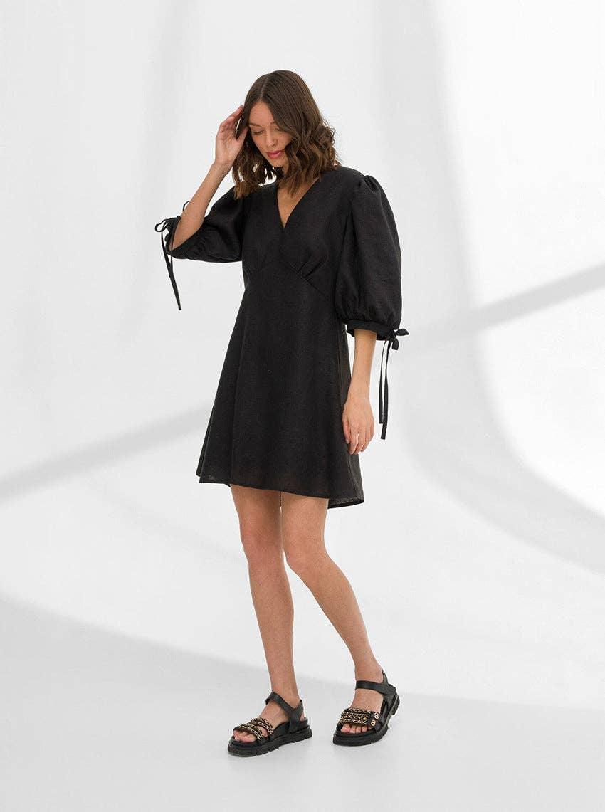 Solid Color V-Neck Puff Sleeves Ladies Short Dress LYQ8361 - SWEETKAMA