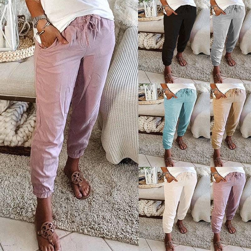 Solid Color Waist Tie Tourse Ladies Pants SKP8020 - SWEETKAMA