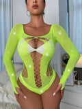 Sparkle Fishnet Teddy See Throught Lingerie Bodystocking TZ122 - SWEETKAMA