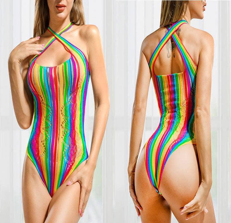 Spicy Halter Rainbow Hollow Out Bodystocking 60204 - SWEETKAMA