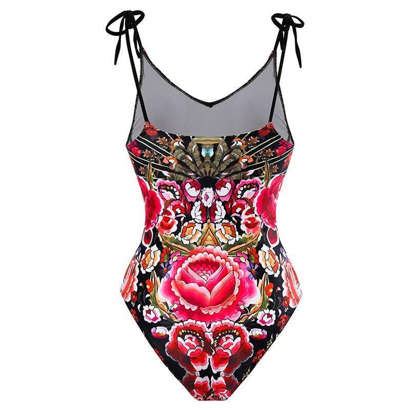 Straps Leopar Print One-piece Swimsuit with Wrap Y81 - SWEETKAMA