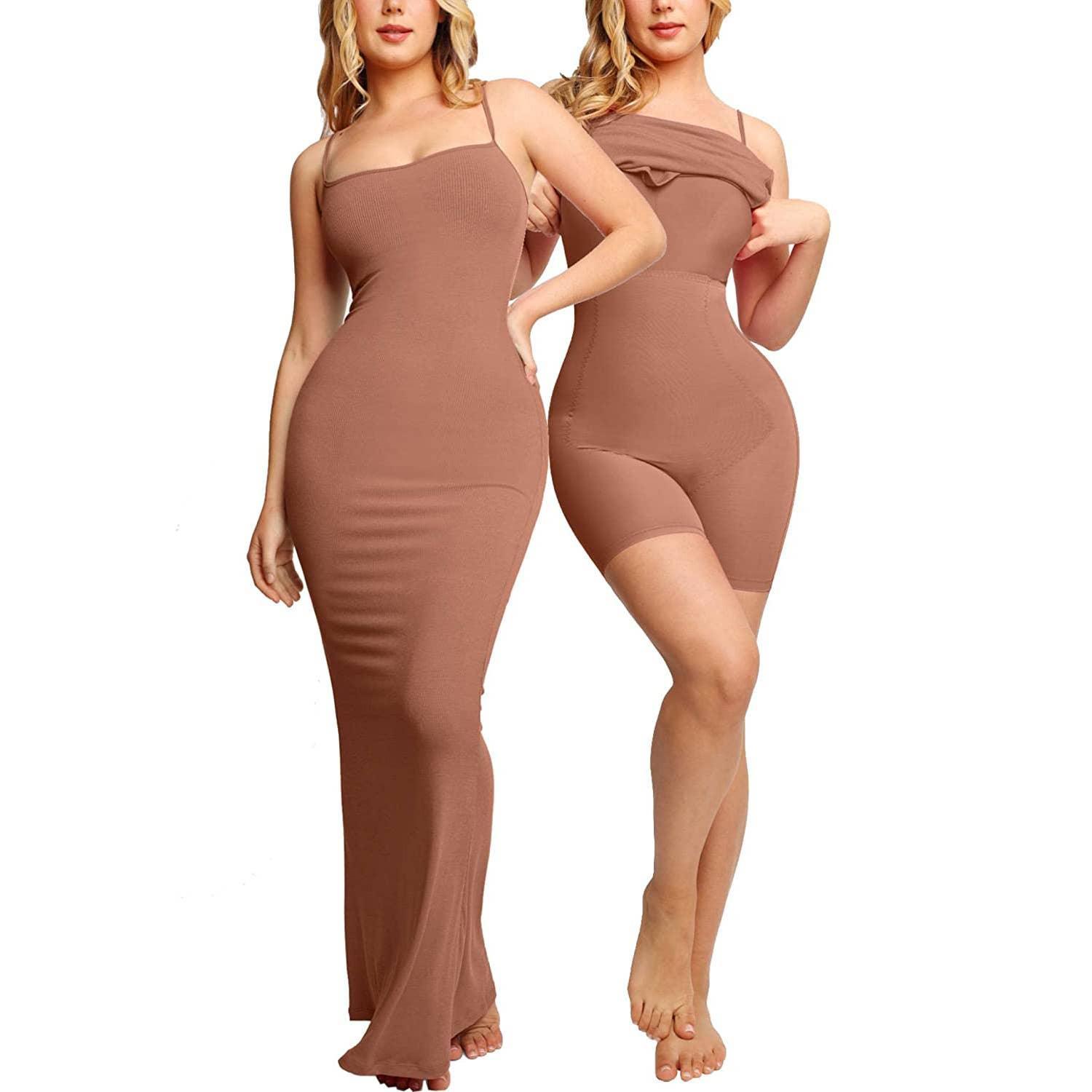 String Shoulder Bodycon Maxi Dresses with Shapewear SKD081 - SWEETKAMA