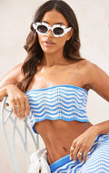 Stripe Strapless Top Long Hip Wrap Skirt Set 21254 - SWEETKAMA