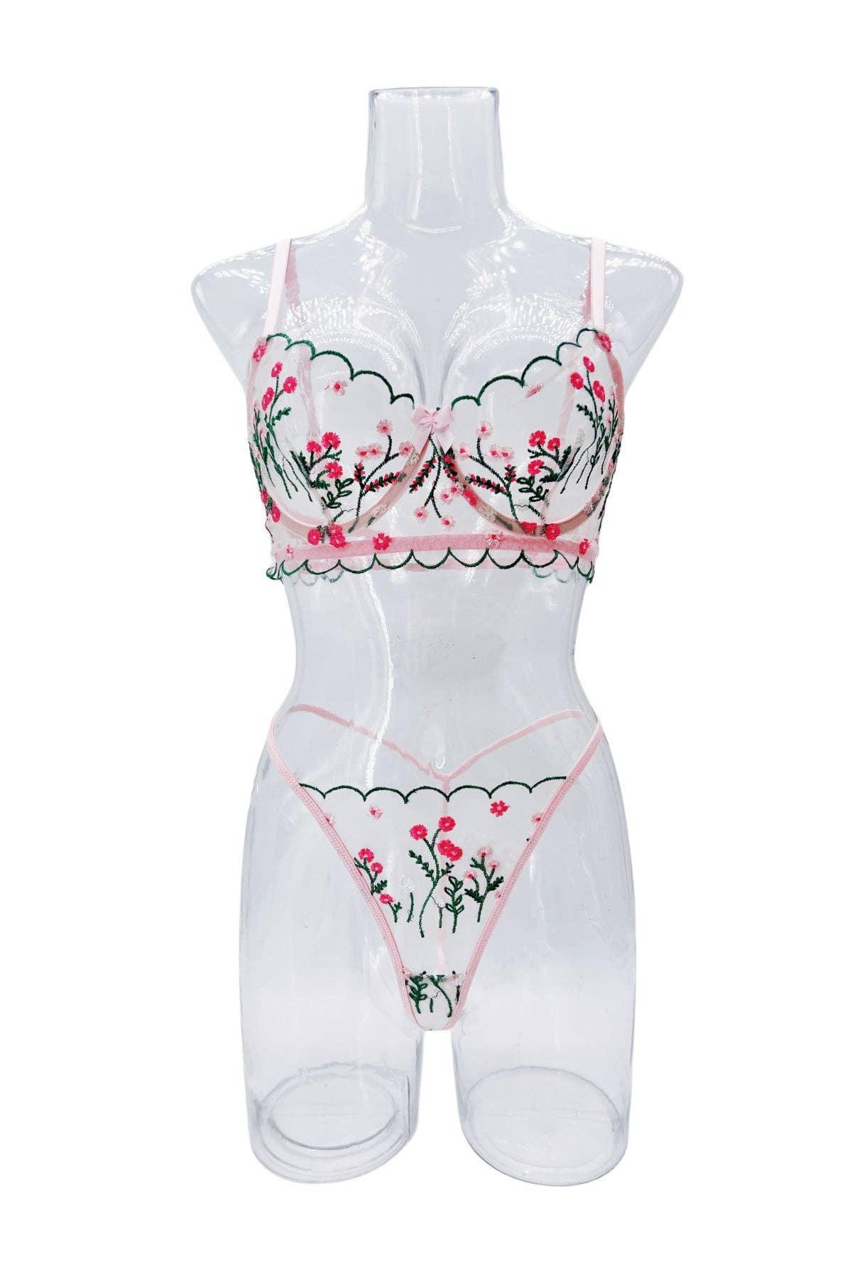 Sweet Floral Embroidery Lingerie Set HF-4107 - SWEETKAMA