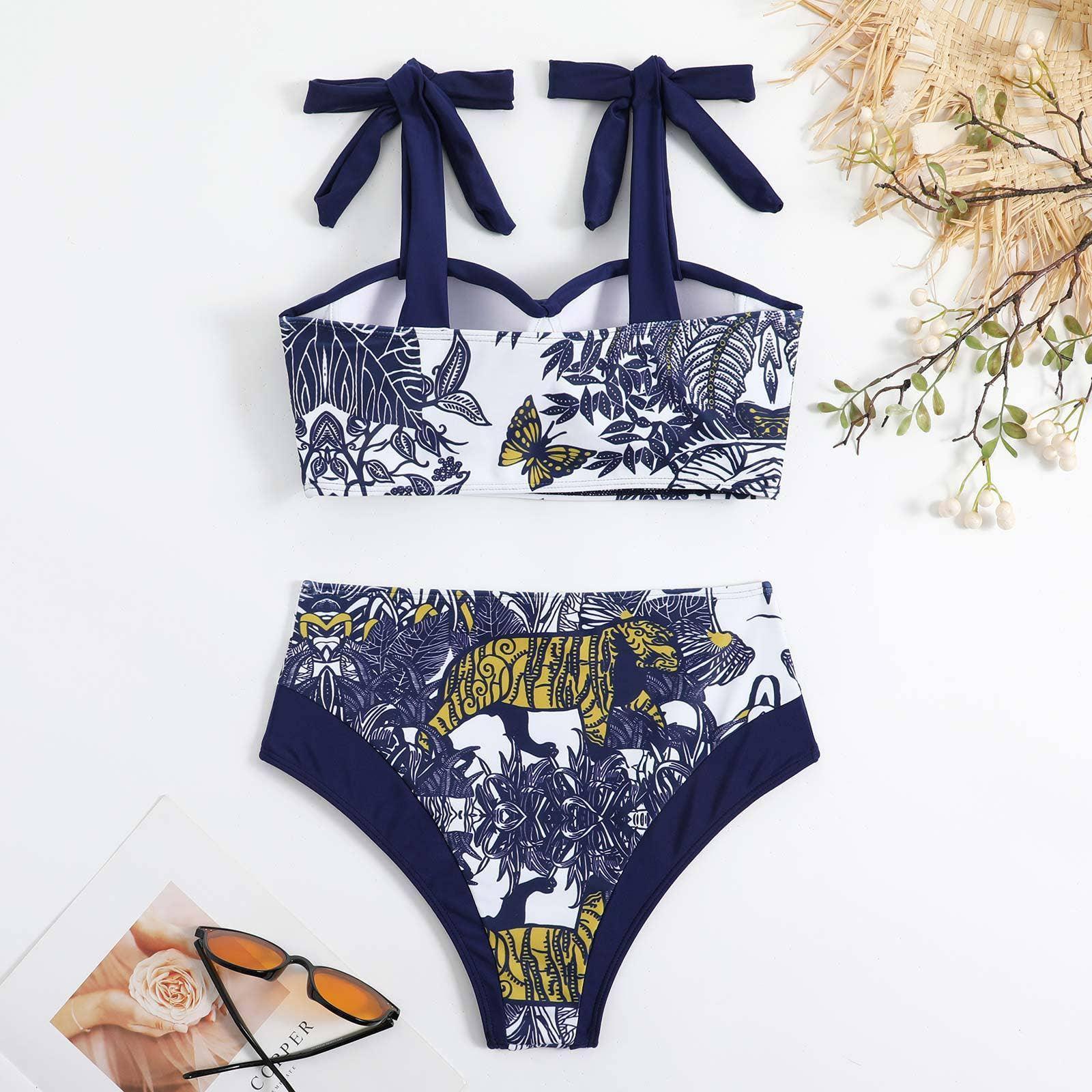 Tiger Floral Print 2PCS Bikini Set with Wrap Y84 - SWEETKAMA