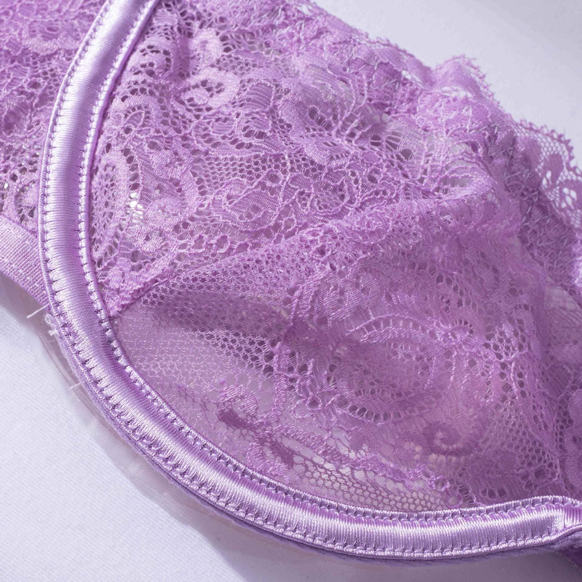 Violet Sexy Lace Lingerie Set with Garter Belt LS1399 - SWEETKAMA